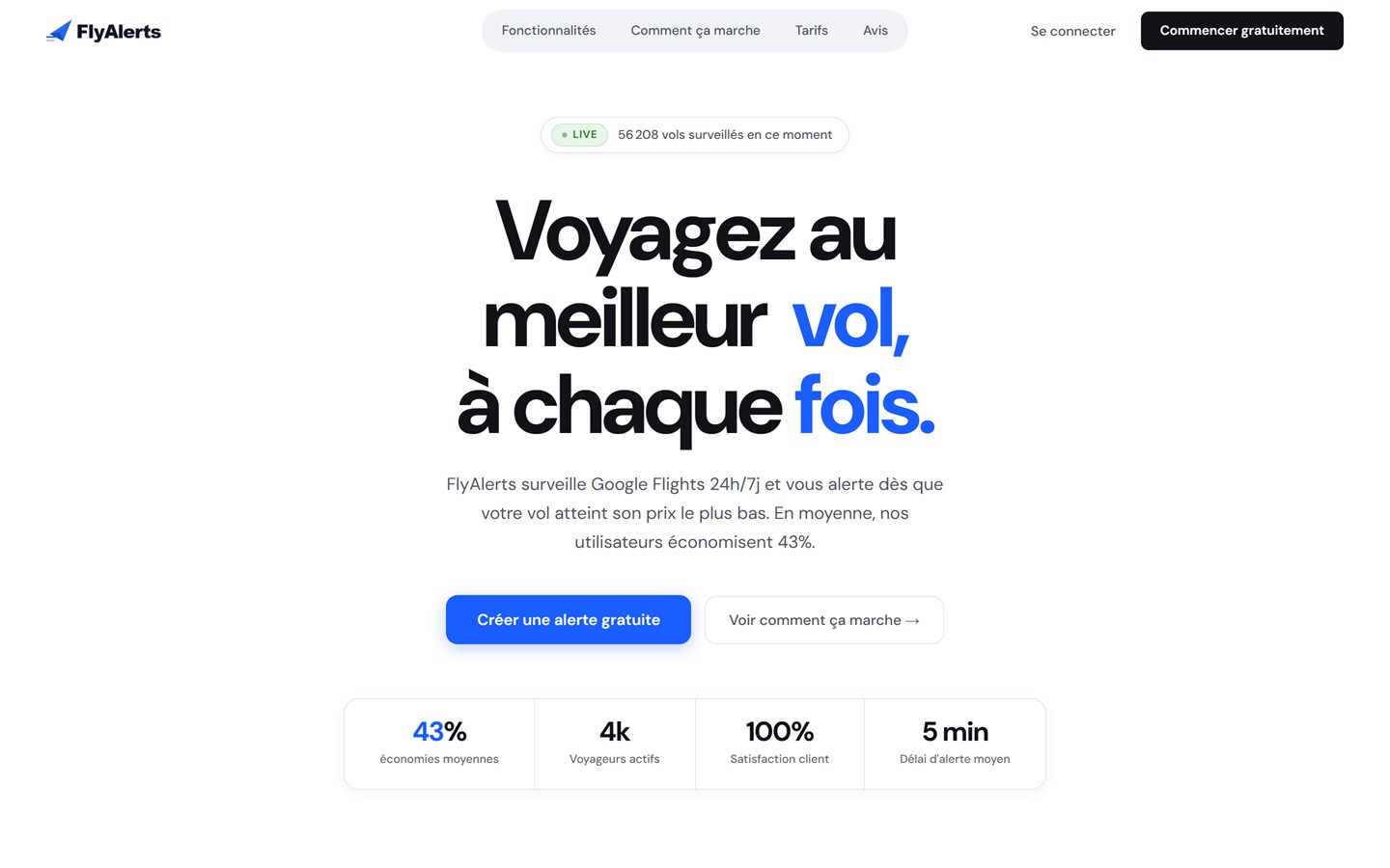 Site FlyAlerts, alertes sur les prix des billets d'avion